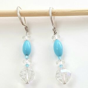 Crystals Turquoise Vintage Beads Dangle Earrings OOAK Hand Made